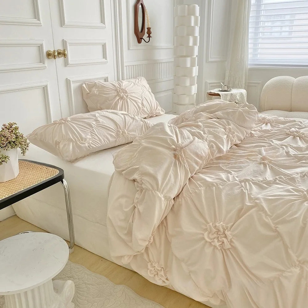 Bohemian Wrinkled Flower Double Queen Comforter Cover Set All Season Bedding Set with Quilt Cover and Pillowcase Duvet Cover Set