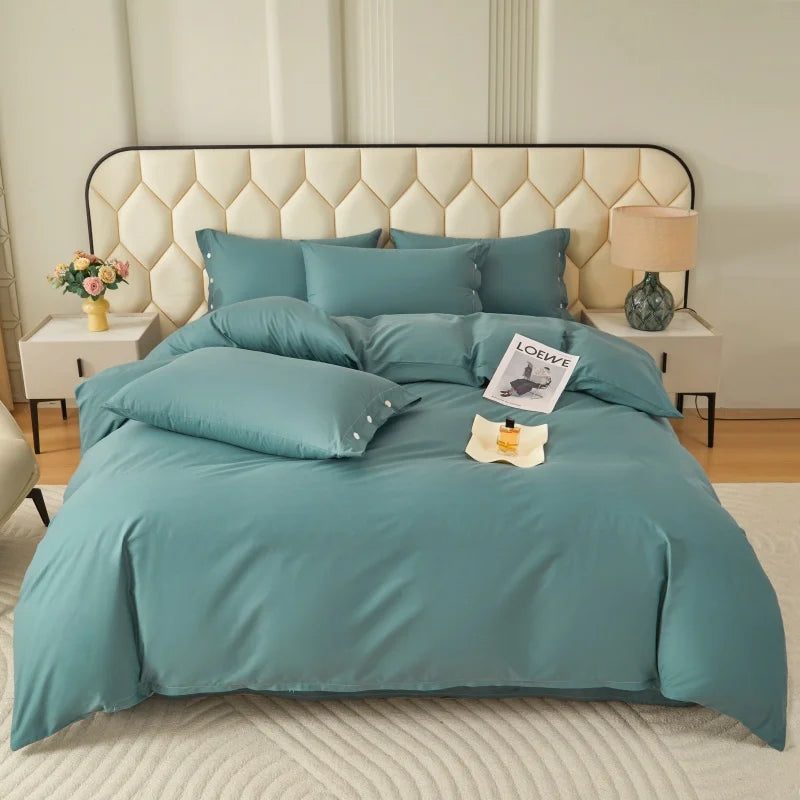 New 100% Cotton High-quality Solid-color Quilt Cover and Two Pillowcases Set Soft Skin-friendly and Breathable