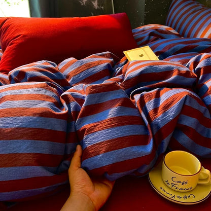 3pcs Stripe print Duvet Cover Set (1*Duvet Cover + 2*Pillowcase, Without Core),soft fabricBedding Set