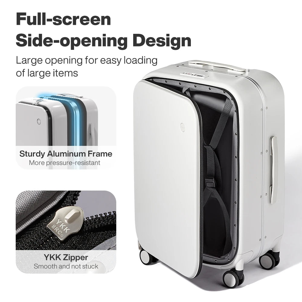 Mixi New PC Aluminum Frame Suitcase Front Opening Rolling Travel Luggage