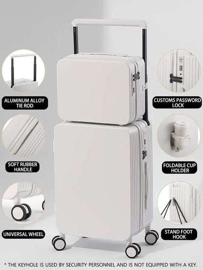 Luggage Set with USB & Cup Holder TSA Lock 360° Wheels Side-standing Foot Hook PC+ABS Suitcase Foldable Travel Case