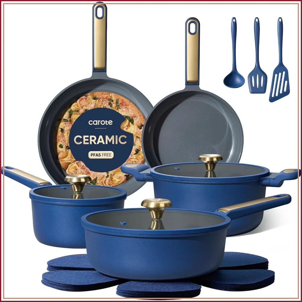 16-Piece Ceramic Nonstick Cookware Set, Blue