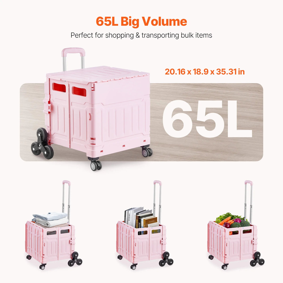 SucceBuy 150lbs Stair Climbing Cart Foldable Utility Hand Cart with Wheels Collapsible Crate Rolling Cart for Shopping Office