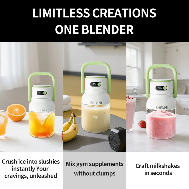 Holidays and Birthdays Blender for Shakes & Smoothies! ZHENMI BPA-Free Cordless Blender, 33oz, Ice Crushing, USB Rechargeable,