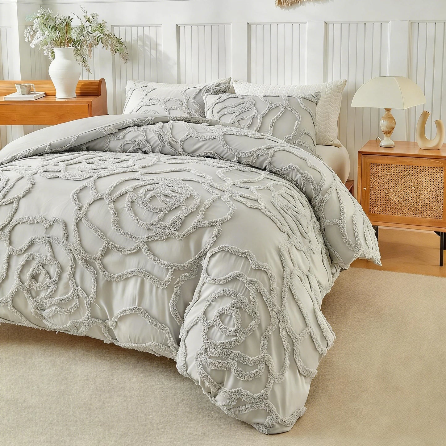 High-quality 3D Flower Tufted Queen Duvet Cover Set Single Double Bed Durble Bedding Set King Size Quilt Cover and Pillowcases