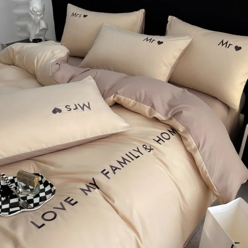 Nordic Luxury Egyptian Cotton Duvet Cover Bedding Set with fitted Sheet and Pillowcases