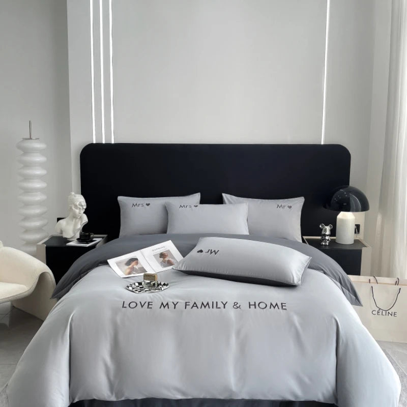 Nordic Luxury Egyptian Cotton Duvet Cover Bedding Set with fitted Sheet and Pillowcases