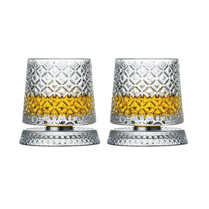 2PCS Whiskey Glasses Rotating Whisky Glass With Glass Base 360 Rotate Degrees Crystal Rum Glass For Cocktail Party Drinking Gift