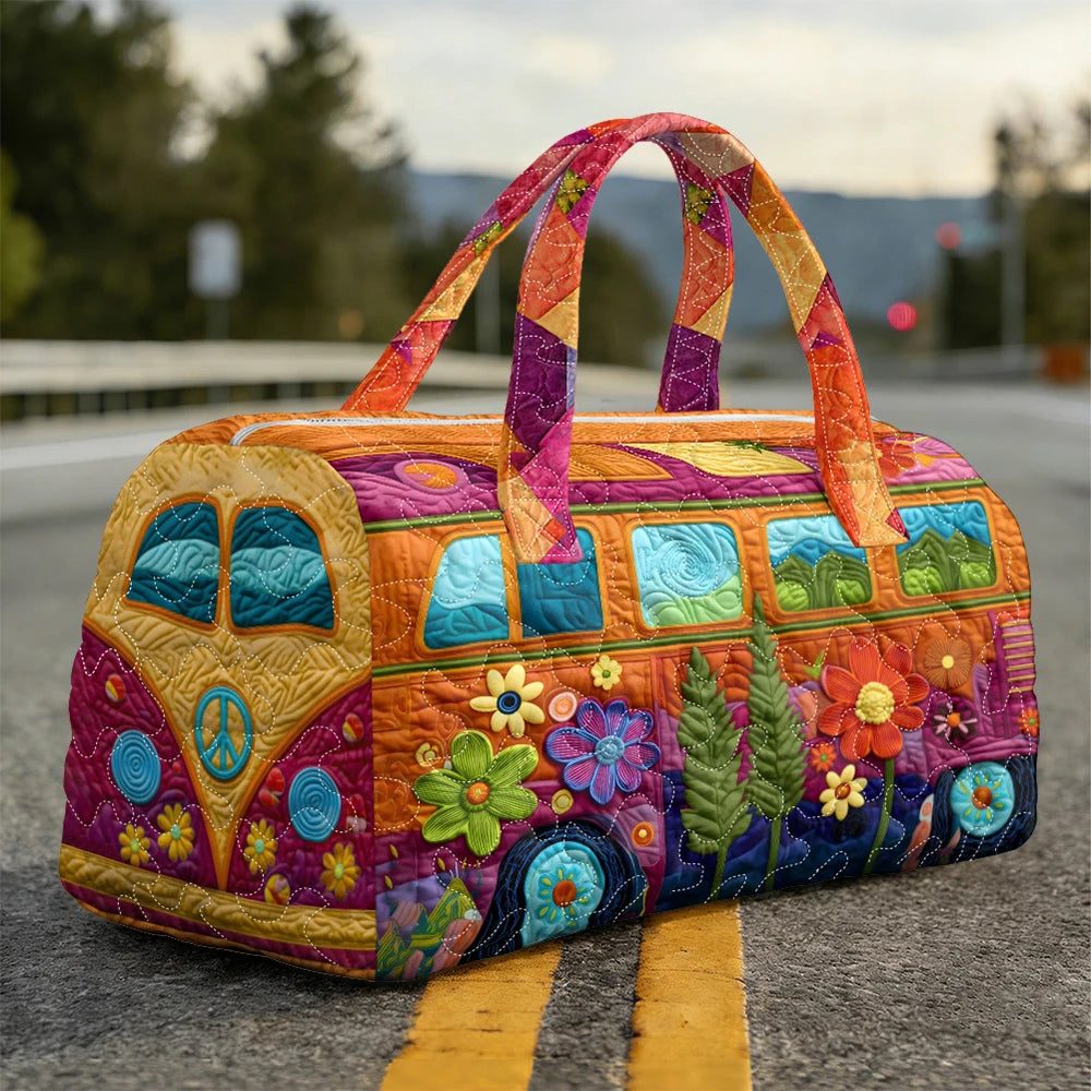Bohemian Style Vintage Sunflower Print Quilted Duffle Bag Hippie Peace Travel Tote HandBag Men Women Weekender Bags