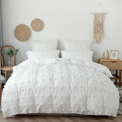 Bohemian Hairball Fluffy Comforter Cover Set All Season Queen Bedding Set with Quilt Cover and Pillowcase Double Duvet Cover Set