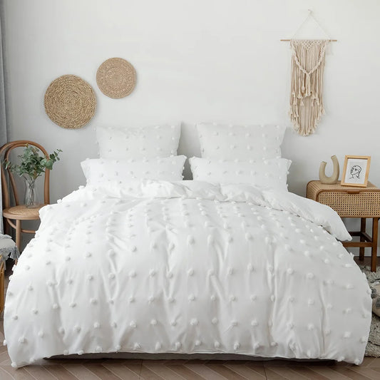 Bohemian Hairball Fluffy Comforter Cover Set All Season Queen Bedding Set with Quilt Cover and Pillowcase Double Duvet Cover Set