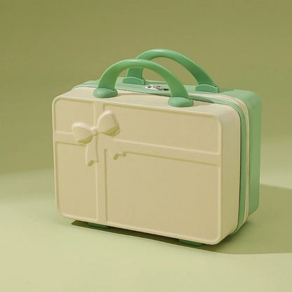 New Bow Embossed Design Makeup Case Solid Color 14 Inch Luggage Mini Portable Hand Suitcase Cosmetic Storage Box For Women