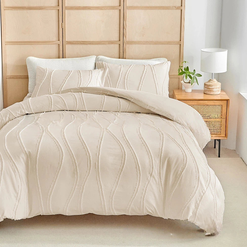 Beige Duvet Cover Set with Pillowcase Soft Twin Queen King Comforter Cover Boho Shabby Chic Bedding Set - Fluffy 2/3 Piece Set