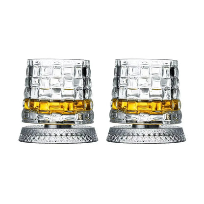 2PCS Whiskey Glasses Rotating Whisky Glass With Glass Base 360 Rotate Degrees Crystal Rum Glass For Cocktail Party Drinking Gift