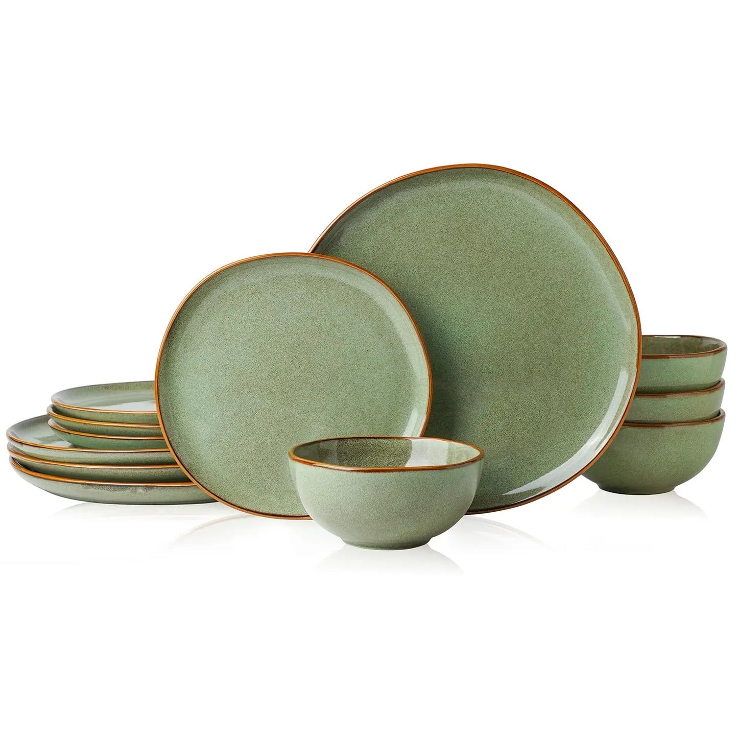 Stoneware Dinnerware Sets for 4, Reactive Glaze Plates and Bowls, Grey | 12-Piece Handcrafted Rustic Porcelain Dishes Set, Highly Scratch Resistant, Dishwasher & Microwave Safe
