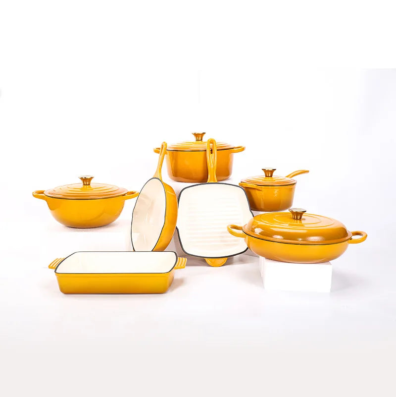 7 Pieces Enamel Cast Iron Cookware Set Gas Induction Cooker Universal Dutch Oven Frying Pan Saucepan Milk Pot Set with Lid