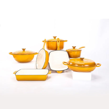 7 Pieces Enamel Cast Iron Cookware Set Gas Induction Cooker Universal Dutch Oven Frying Pan Saucepan Milk Pot Set with Lid