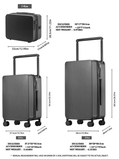Luggage Set with USB & Cup Holder TSA Lock 360° Wheels Side-standing Foot Hook PC+ABS Suitcase Foldable Travel Case