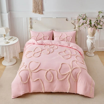 Bohemian Tufting Bow Duvet Cover Set Twin King Soft Homestay Bedding Set Quilt Cover Jacquard Comforter Cover with Pillowcase