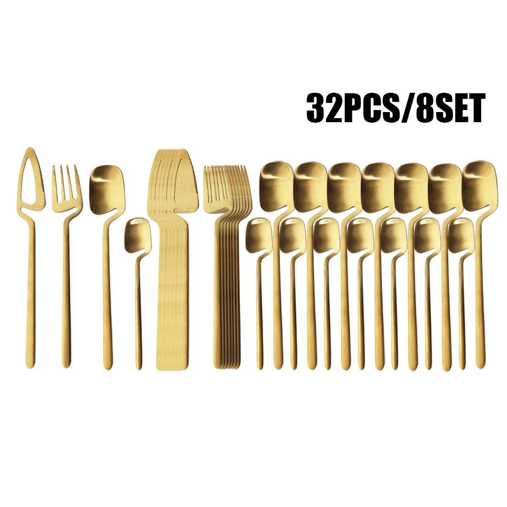 32pcs Black Matte Cutlery Set 304 Stainless Steel Dinnerware Set Knife Fork Spoon Dinner Set Bar Party Kitchen Tableware Gift