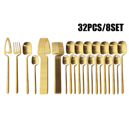 32pcs Black Matte Cutlery Set 304 Stainless Steel Dinnerware Set Knife Fork Spoon Dinner Set Bar Party Kitchen Tableware Gift