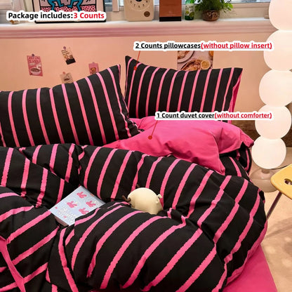 3pcs Stripe print Duvet Cover Set (1*Duvet Cover + 2*Pillowcase, Without Core),soft fabricBedding Set