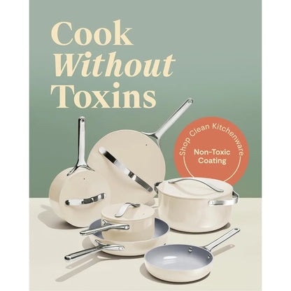 deluxe nonstick ceramic cookware set (16 piece) pots, frying pans, lids and kitchen storage - pfas & pfoa free - oven safe cera