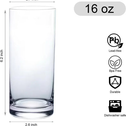 Drinking Glasses Set of 8, 16Oz Crystal Highball Glasses