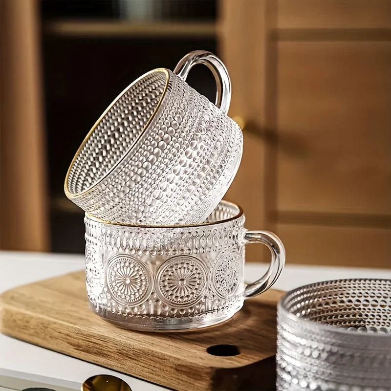4-piece set of 15.2oz/450ml glass cups and wooden lids, vintage glass coffee cups are perfect for cappuccinos, latte, cereal