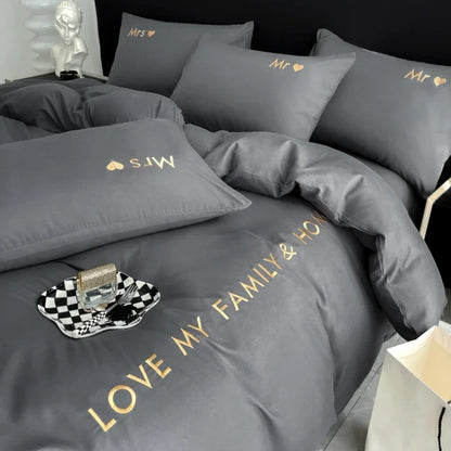 Nordic Luxury Egyptian Cotton Duvet Cover Bedding Set with fitted Sheet and Pillowcases