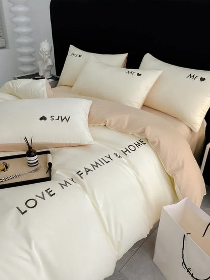 Nordic Luxury Egyptian Cotton Duvet Cover Bedding Set with fitted Sheet and Pillowcases