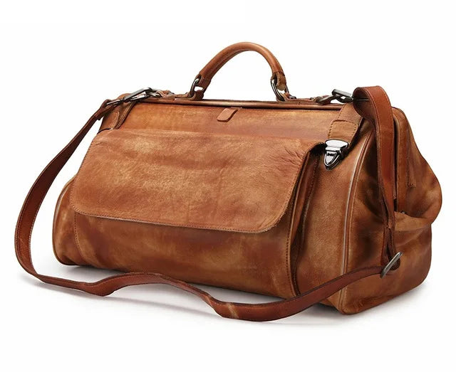 Vintage 100% Genuine Leather Duffel Bag Travel Luggage Bag Doctor Overnight Bag Designer Shoulder Messenger Bag Tote Handbag