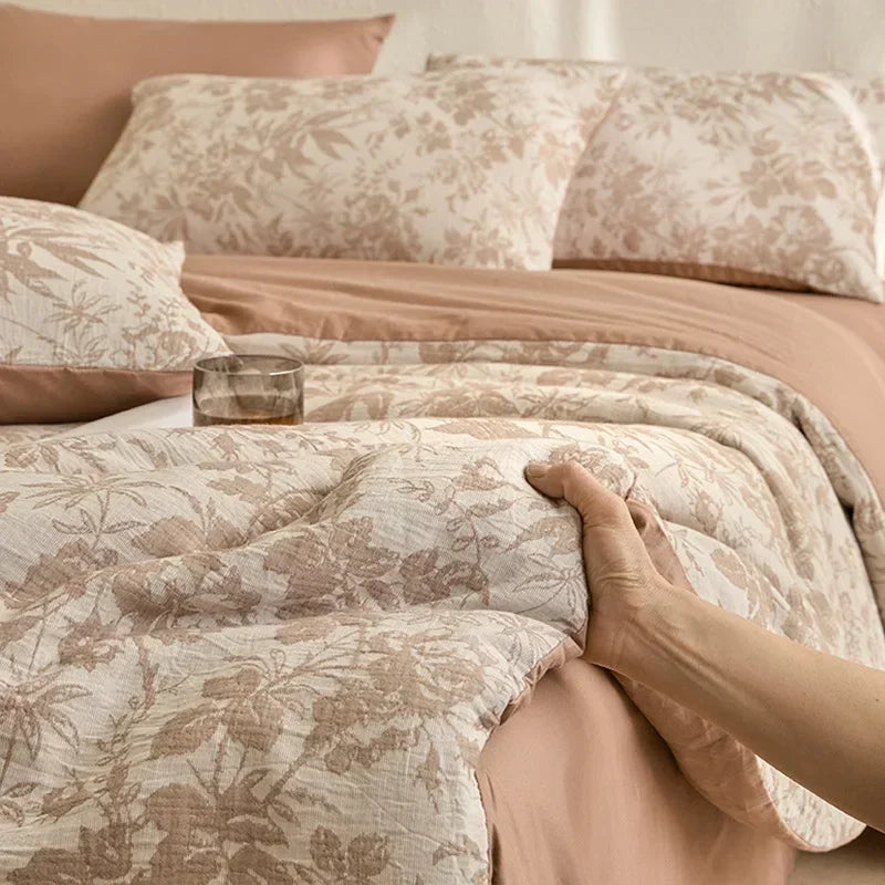 Light Luxury Soft Thick 100% Cotton Flat Sheet Sets Satin Jacquard Silky Bedding Set for Seasons Single Double Bed Comfort Set