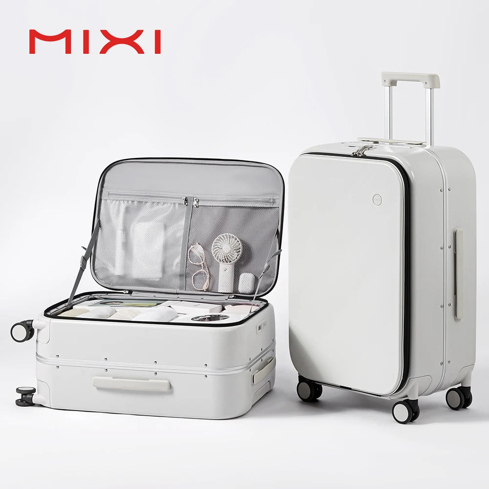 Mixi New PC Aluminum Frame Suitcase Front Opening Rolling Travel Luggage