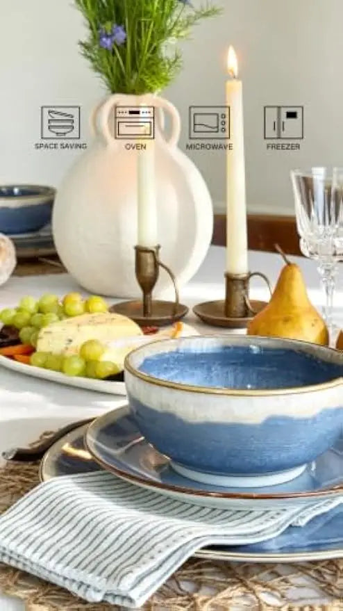 Sweejar 12 Pieces Ceramic Dinnerware Sets for 4, Periwinkle Purple | Gradient Glaze Plates and Bowls Set, Microwave & Dishwasher Safe, Stackable Dish Set, Scratch Resistant Dishware Sets