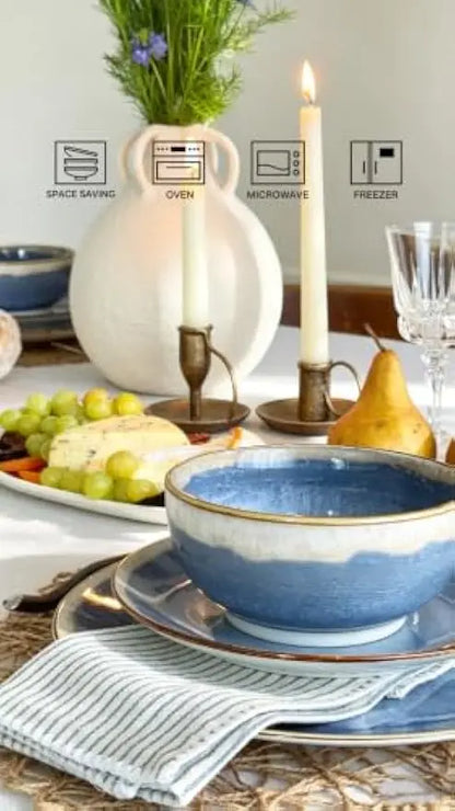 Sweejar 12 Pieces Ceramic Dinnerware Sets for 4, Periwinkle Purple | Gradient Glaze Plates and Bowls Set, Microwave & Dishwasher Safe, Stackable Dish Set, Scratch Resistant Dishware Sets
