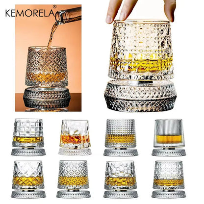 2PCS Whiskey Glasses Rotating Whisky Glass With Glass Base 360 Rotate Degrees Crystal Rum Glass For Cocktail Party Drinking Gift