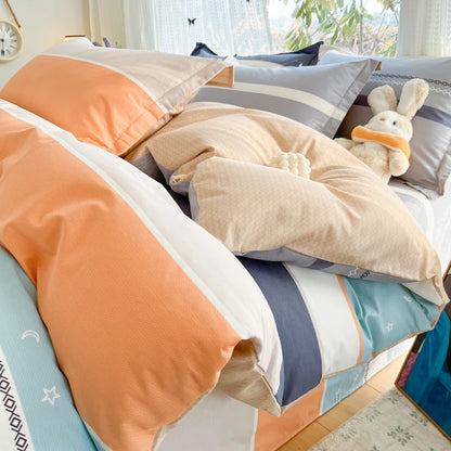 100 % Cotton Duvet Cover Set Bedding Set Striped Cute Dog Design Duvet Cover Pillowsham Comfort Breathable Fade Resistant