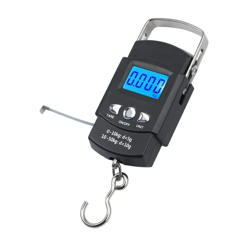 Portable Electronic Scale 50kg 10g LCD Handheld with 100cm Tape Measure for Travel Fishing Baggage Suitcase