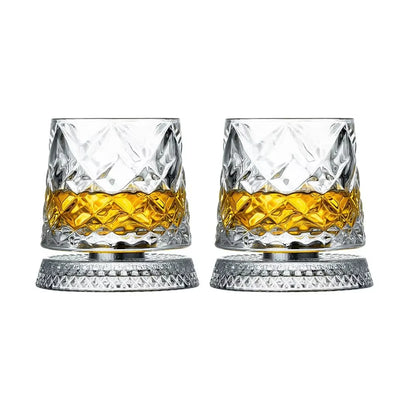 2PCS Whiskey Glasses Rotating Whisky Glass With Glass Base 360 Rotate Degrees Crystal Rum Glass For Cocktail Party Drinking Gift