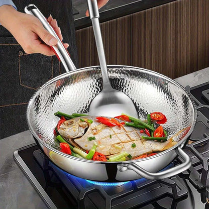 Stainless Steel Round Bottom Wok Uncoated Non-stick Pan Can Be Used in Concave Induction Cooker, Household Stir-frying