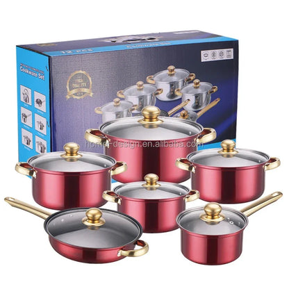 12-Piece Anti-Rust Stainless Steel Cookware Set Non-Stick Kitchenware Including Fry Pan and Cooking Pot for Kitchen Use