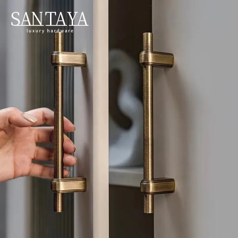 Santaya Solid Brass Cabinet Handle and Knob Drawer Knobs T Bar Bedroom Kitchen Handle Hardware / Drawer Pulls Antique Bronze