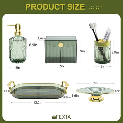 green bathroom accessories set 5 pcs green bathroom decor with decorative vanity tray for boho bathroom decorations soap dispen