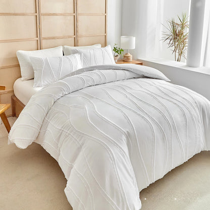Beige Duvet Cover Set with Pillowcase Soft Twin Queen King Comforter Cover Boho Shabby Chic Bedding Set - Fluffy 2/3 Piece Set