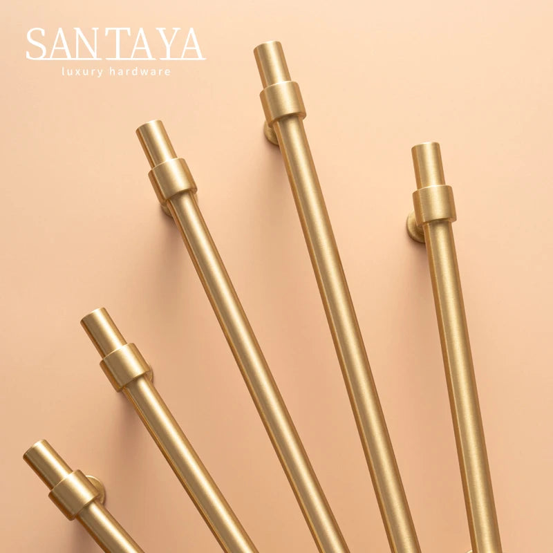 Santaya Solid Brushed Handles Modern Style Brass Pitch 192mm Long Pull Cabinet Knobs Furniture Wardrobe Gold Handle