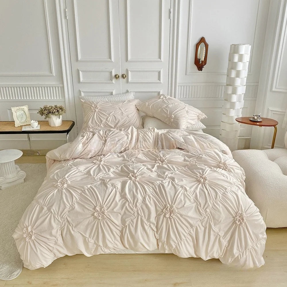 Bohemian Wrinkled Flower Double Queen Comforter Cover Set All Season Bedding Set with Quilt Cover and Pillowcase Duvet Cover Set