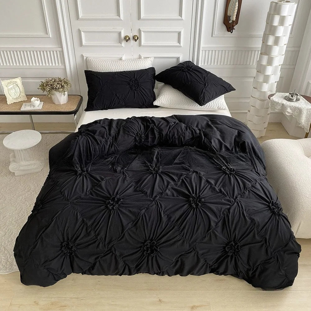 Bohemian Wrinkled Flower Double Queen Comforter Cover Set All Season Bedding Set with Quilt Cover and Pillowcase Duvet Cover Set