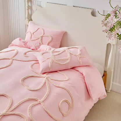 Bohemian Tufting Bow Duvet Cover Set Twin King Soft Homestay Bedding Set Quilt Cover Jacquard Comforter Cover with Pillowcase