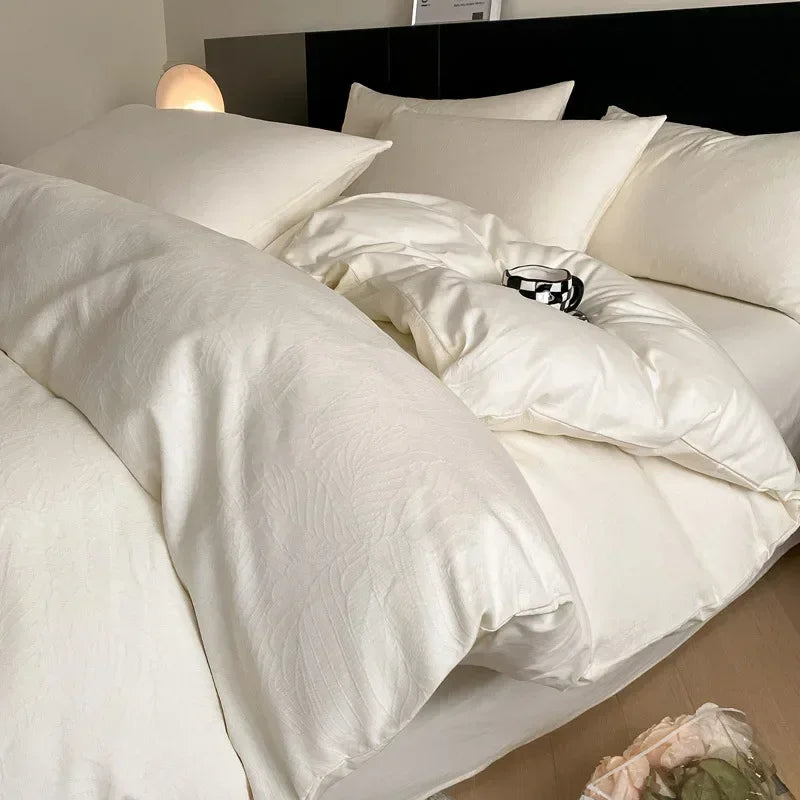 Light Luxury Soft Thick 100% Cotton Flat Sheet Sets Satin Jacquard Silky Bedding Set for Seasons Single Double Bed Comfort Set